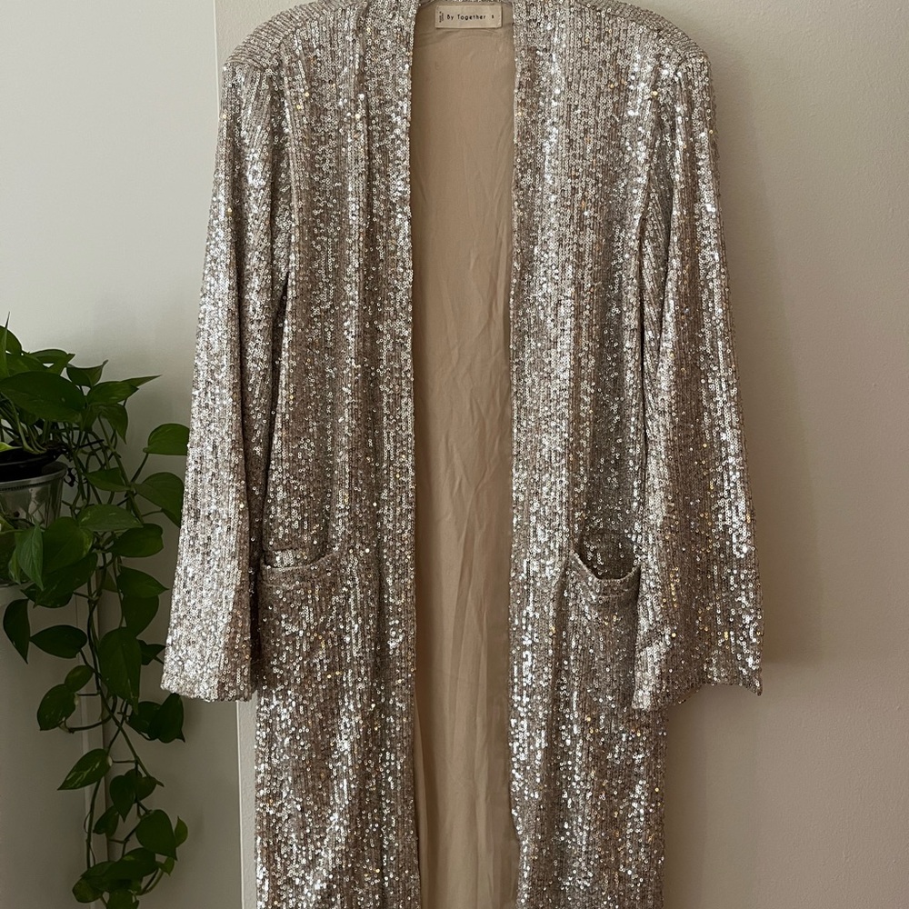 Beautiful silver sequined jacket!  Never worn! Bought it at Lou Lou’s last xmas